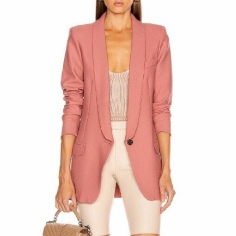 Smythe Blazer Long Shawl Jacket Dusty Rose Pink Wool Blend Tailored Tuxedo 2